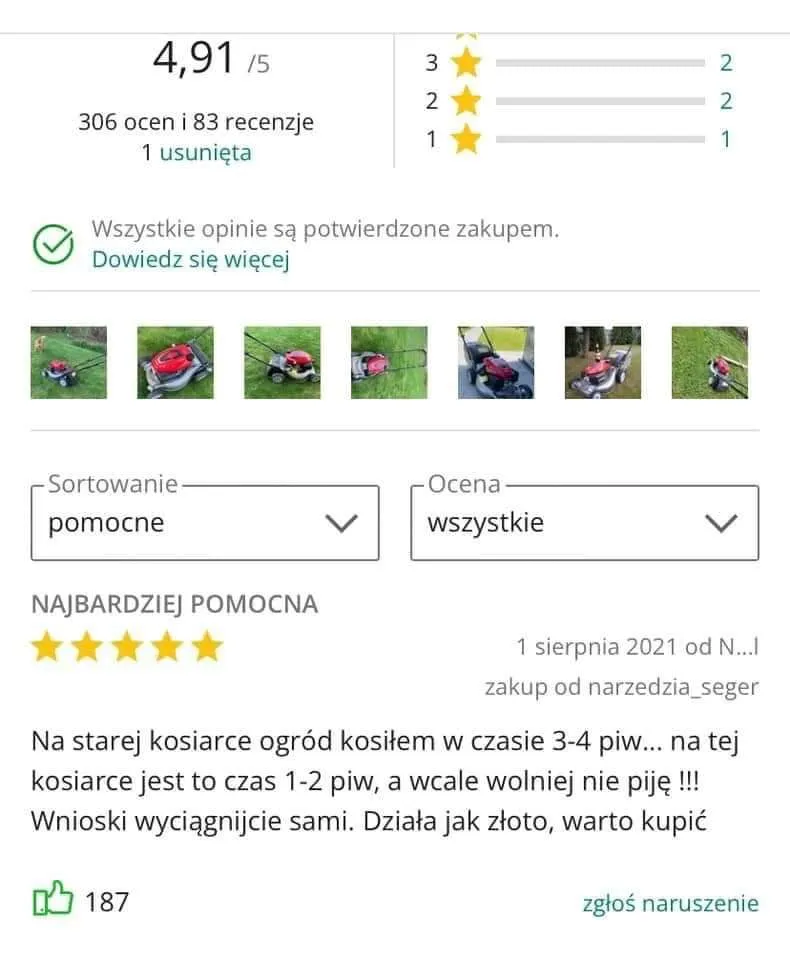 Na starej kosiarce kosiłem w czasie 3-4 piw