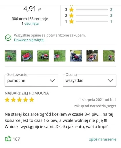 Na starej kosiarce kosiłem w czasie 3-4 piw