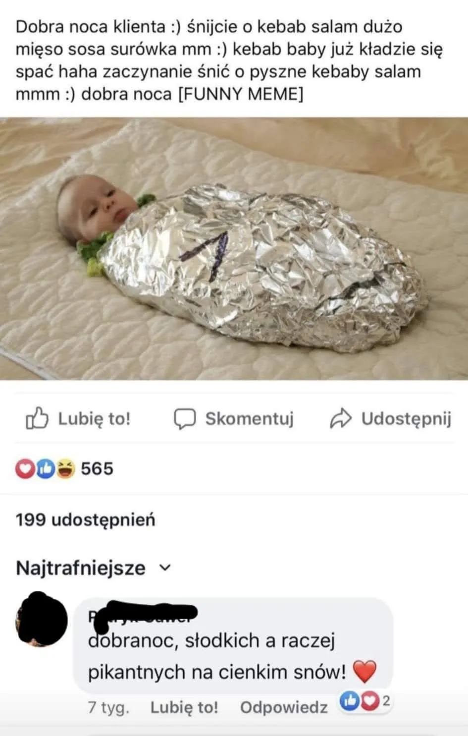 Dobra noca klienta śnijcie o kebab salam