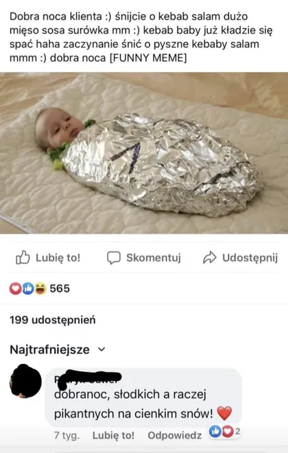 Dobra noca klienta śnijcie o kebab salam