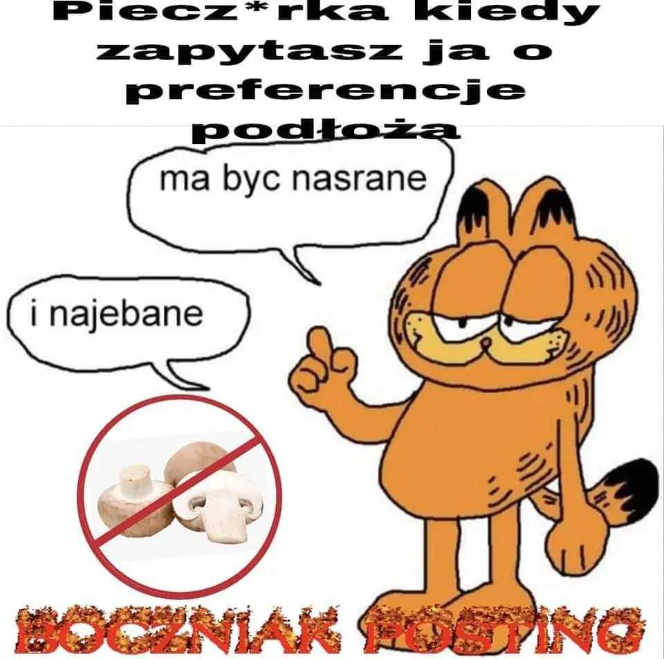 Pieczarka kiedy zapytasz ja o preferencje podłoża - ma być nasrane (Garfield)